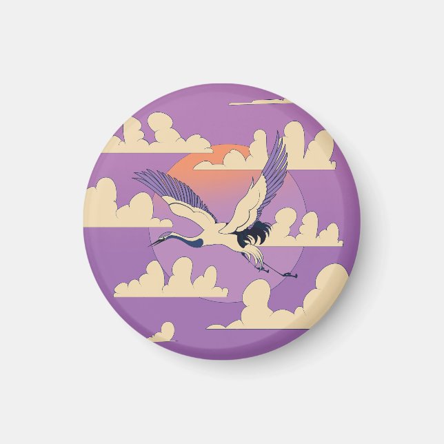 Pink Asian Crane Bird Magnet (Front)