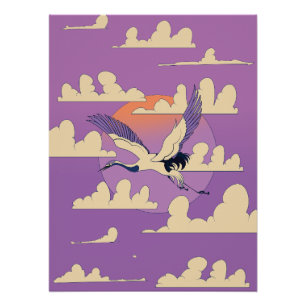Pink Asian Crane Bird Poster