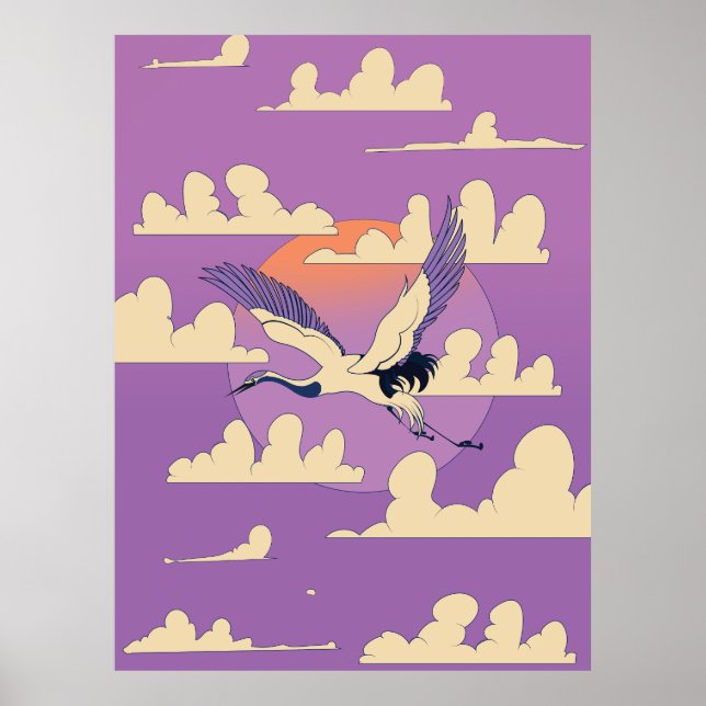 Pink Asian Crane Bird Poster (Front)