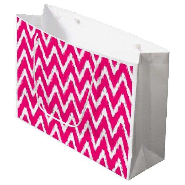Pink Asian Moods Ikat Chevrons Large Gift Bag (Front Angled)