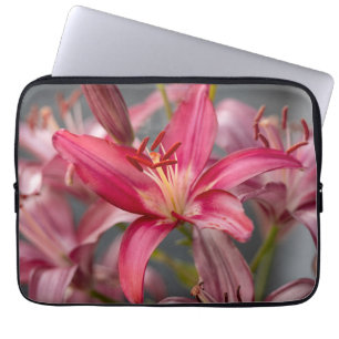 Pink Asiatic Lily, Vibrant Flower Photo Laptop Sleeve