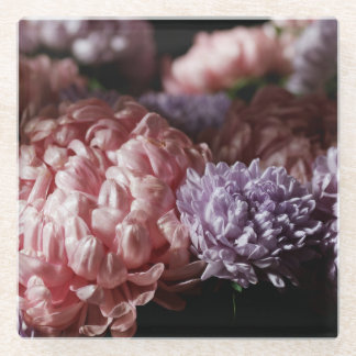 Pink Aster Bouquet: Baroque Lighting. Glass Coaster