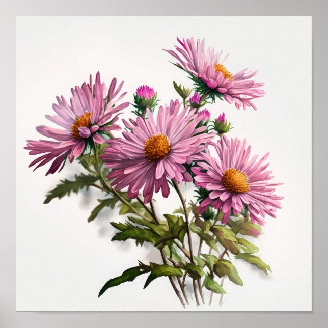 Pink Aster Flower Art Print Poster (Front)