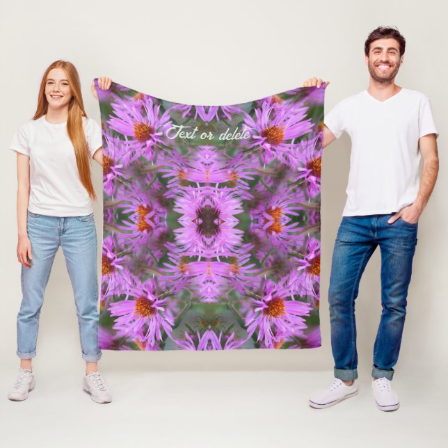 Pink Aster Flowers Abstract Personalised Fleece Blanket (In Situ)