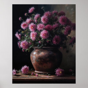 Pink Aster Flowers Art Print Poster
