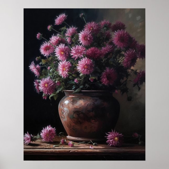 Pink Aster Flowers Art Print Poster (Front)
