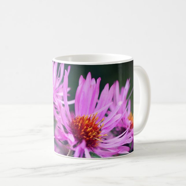 Pink Aster Flowers Personalised Coffee Mug (Front Right)