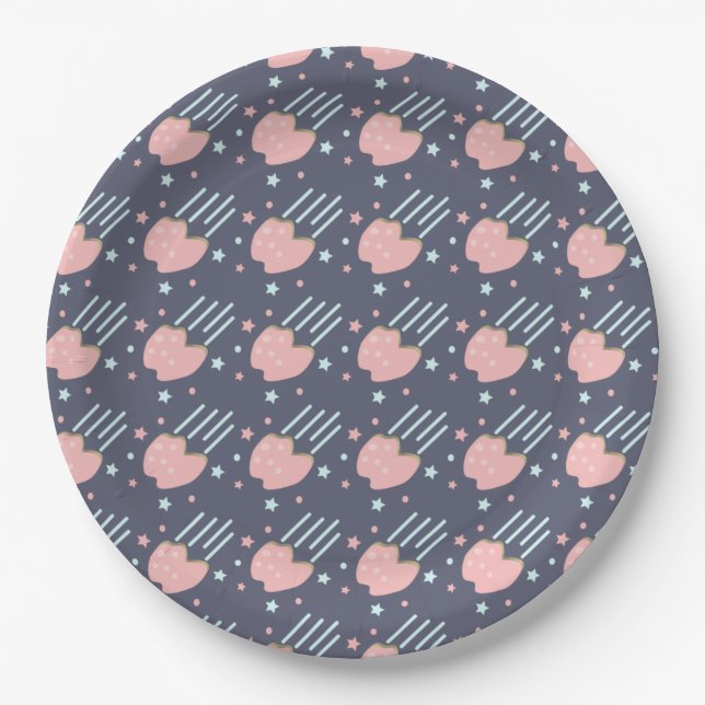 Pink Asteroid Stars Galaxy Birthday Paper Plate (Front)