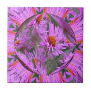 Pink Asters Floral Abstract Art Tile