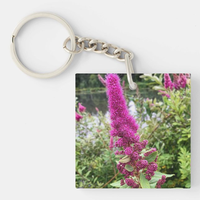 Pink Astilbe Flowers by a Pond Key Ring (Front)