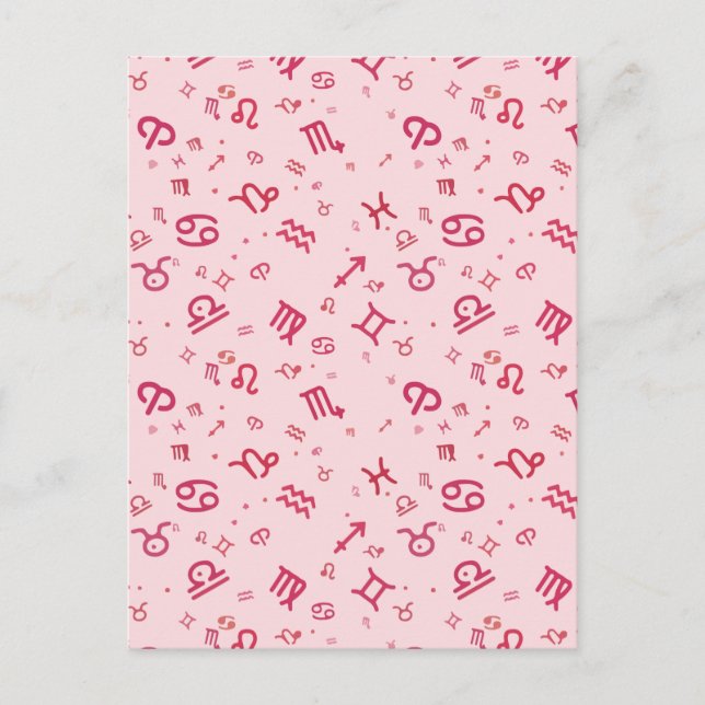 Pink Astrology Zodiac Symbol Sign  Announcement Postcard (Front)