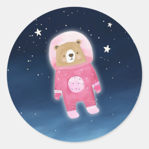 Pink Astronaut Bear Space Baby Shower Classic Round Sticker