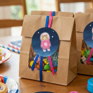 Pink Astronaut Bear Space Baby Shower Classic Round Sticker