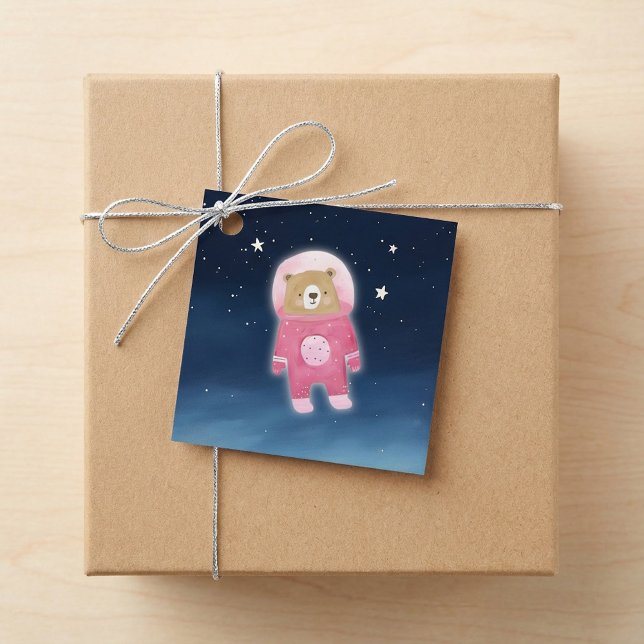Pink Astronaut Bear Space Baby Shower Favour Tag (Pink Astronaut Bear Space Baby Shower Favor Tag)