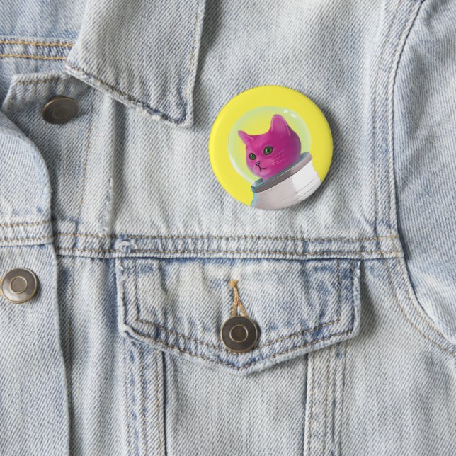 Pink astronaut cat 6 cm round badge (In Situ)
