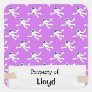 Pink Astronauts Space Pattern Personalised Square Sticker