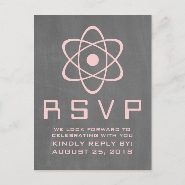 Pink Atomic Chalkboard RSVP Postcard (Front)