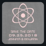 Pink Atomic Chalkboard Save the Date Stickers<br><div class="desc">Cute and nerdy Atomic Chalkboard Save the Date Stickers featuring a simple atomic symbol in light pink on a chalkboard look background. These geeky and fun save the date stickers are perfect for announcing your science themed wedding! Easy to customise, simply add the details of your wedding in the spaces...</div>