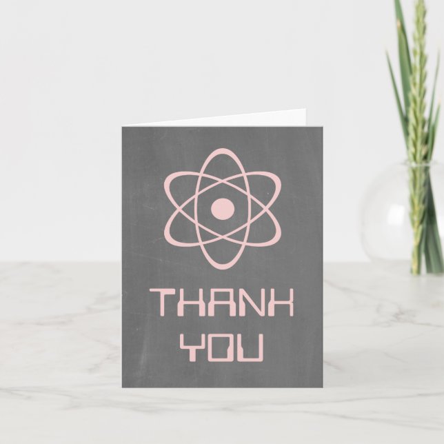 Pink Atomic Chalkboard Thank You Card (Front)