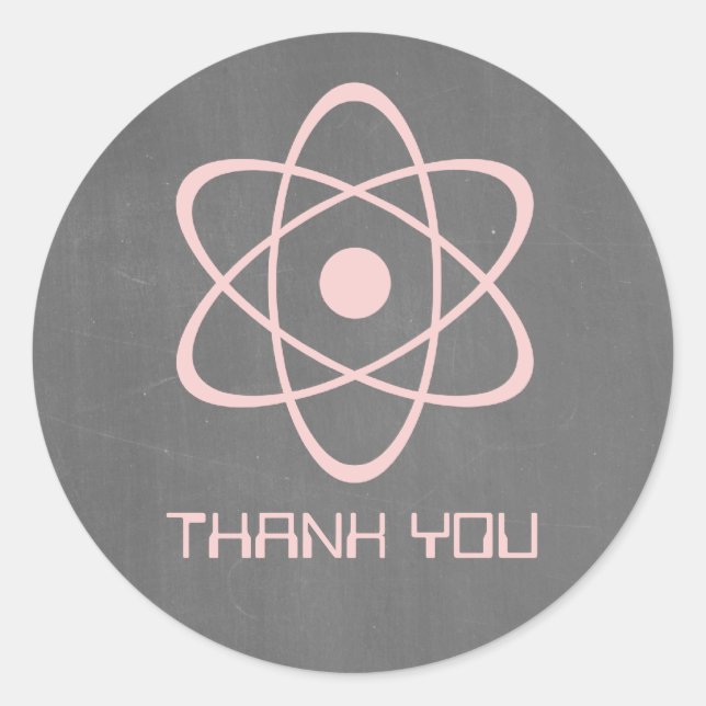 Pink Atomic Chalkboard Thank You Stickers (Front)