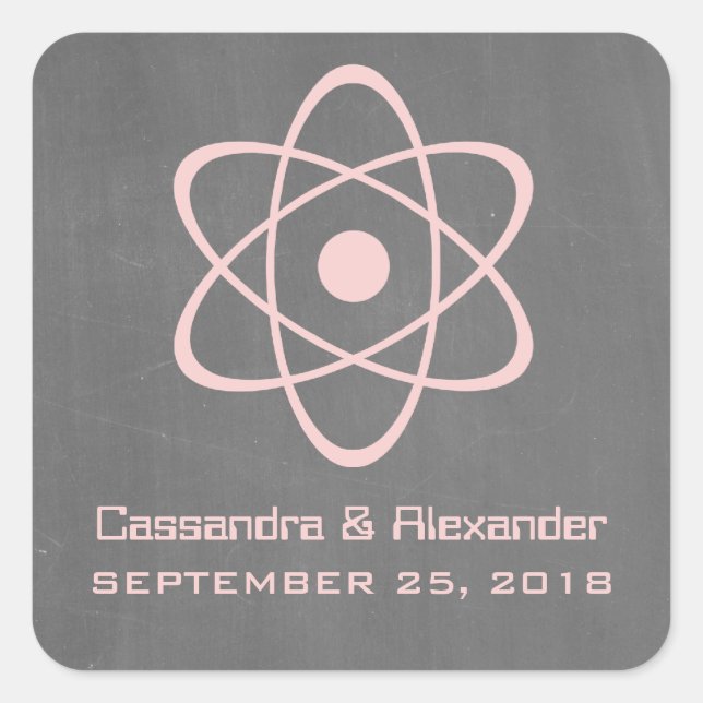 Pink Atomic Chalkboard Wedding Stickers (Front)