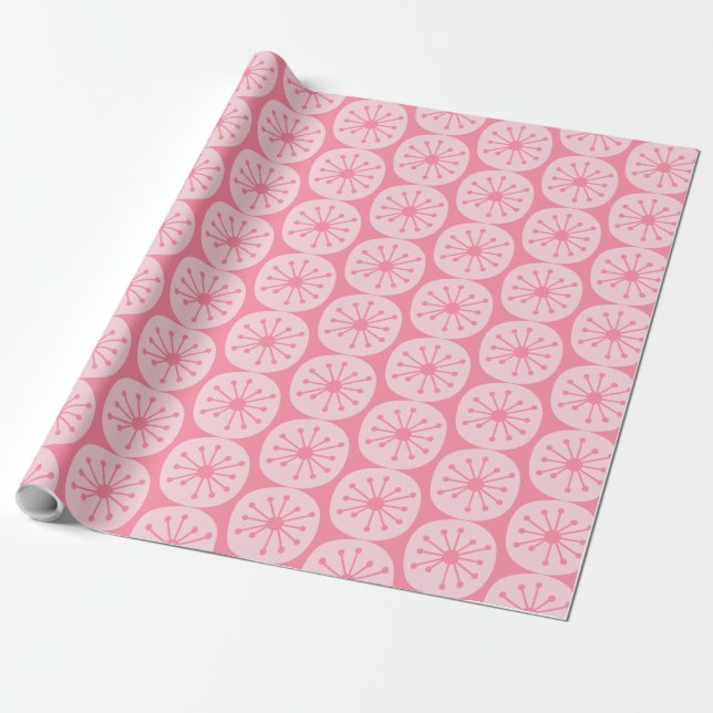 Pink Atomic Dots Midcentury Modern Pattern in Pink Wrapping Paper (Unrolled)