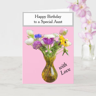 Pink Aunt Birthday Flowers Card