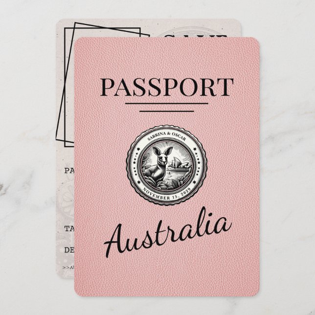 Pink Australia Passport Save The Date (Front/Back)