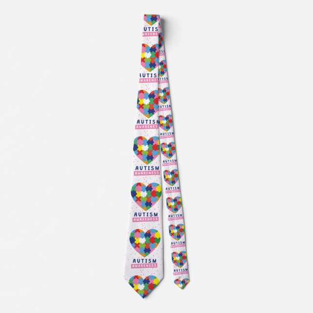 pink autism awareness mens necktie neck tie (Front)
