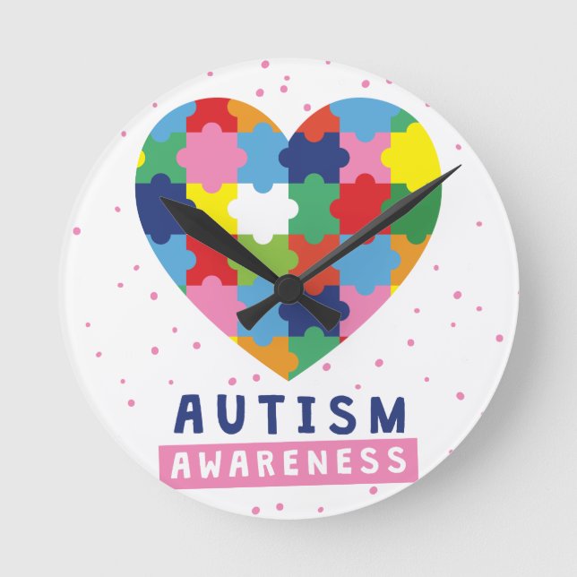 pink autism awareness round clock (Front)