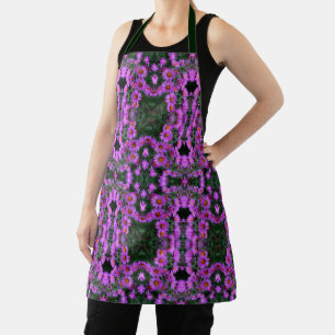 Pink Autumn Aster Flowers Abstract Art Pattern Apron