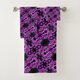 Pink Autumn Aster Flowers Abstract Art Pattern   Bath Towel Set
