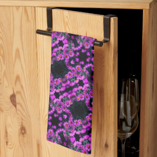 Pink Autumn Aster Flowers Abstract Art Pattern Tea Towel