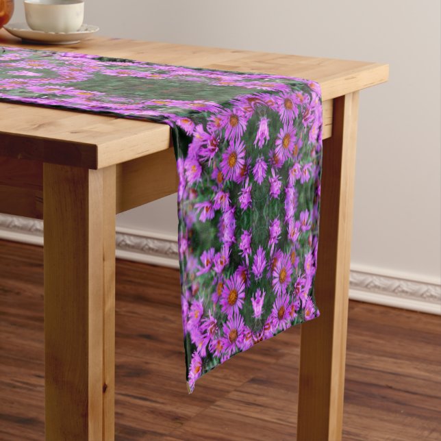 Pink Autumn Aster Flowers Abstract Art    Short Table Runner (In Situ)