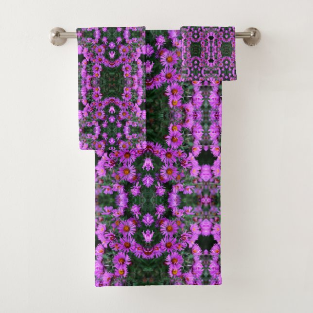 Pink Autumn Aster Flowers Orton Abstract Bath Towel Set (Insitu)