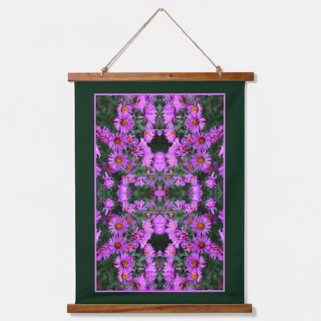 Pink Autumn Aster Flowers Orton Abstract Hanging Tapestry (Front)