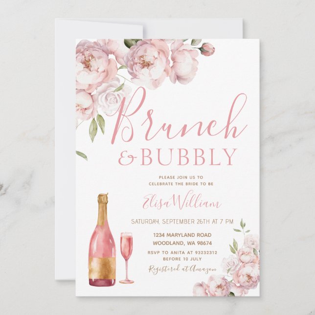  Pink Autumn Brunch and Bubbly  Bridal Shower Invitation (Front)