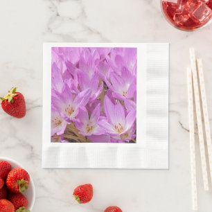 Pink Autumn Crocus Blooms Floral Napkin