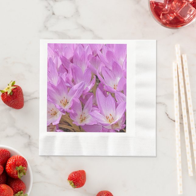 Pink Autumn Crocus Blooms Floral Napkin (Insitu)
