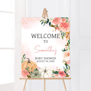 Pink Autumn Fall Floral Pumpkin Welcome Poster