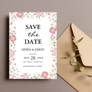 Pink Autumn Floral Custom Wedding Save The Date Invitation