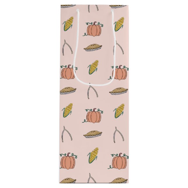 Pink Autumn Harvest Festival Pretty Thanksgiving Wine Gift Bag (Front)