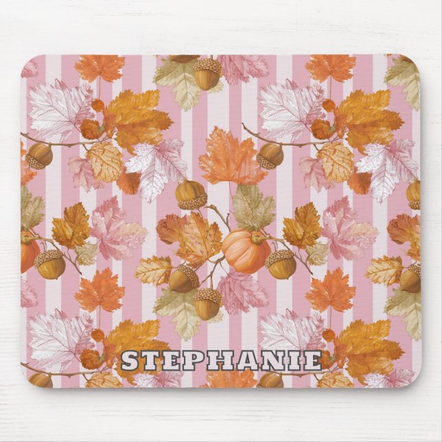 Pink Autumn Leaves and Acorns Pattern - Fall Mouse Mat (Front)