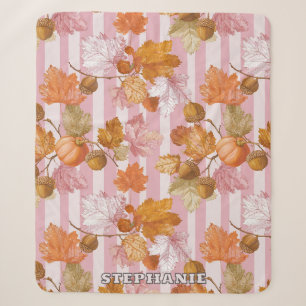 Pink Autumn Leaves and Acorns Pattern - Fall Sherpa Blanket
