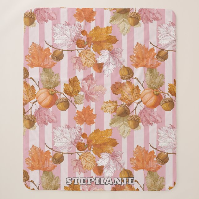 Pink Autumn Leaves and Acorns Pattern - Fall Sherpa Blanket (Front)