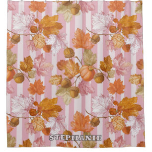 Pink Autumn Leaves and Acorns Pattern - Fall Shower Curtain