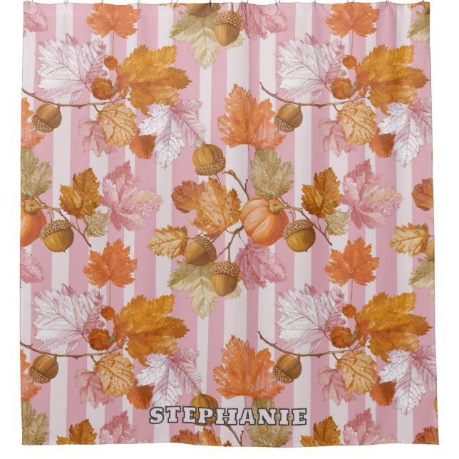 Pink Autumn Leaves and Acorns Pattern - Fall Shower Curtain (Front)