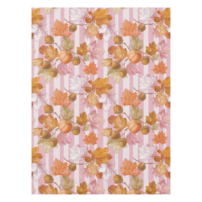 Pink Autumn Leaves and Acorns Pattern - Fall Tablecloth (Front)
