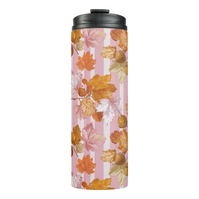Pink Autumn Leaves and Acorns Pattern - Fall Thermal Tumbler (Front)