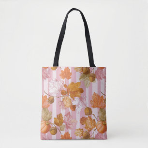 Pink Autumn Leaves and Acorns Pattern - Fall Tote Bag